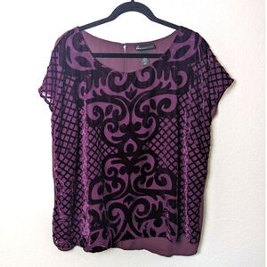 Lane Bryant Burnout Velvet Sheer Purple Top Women 18/20 Church Office Dark Fairy